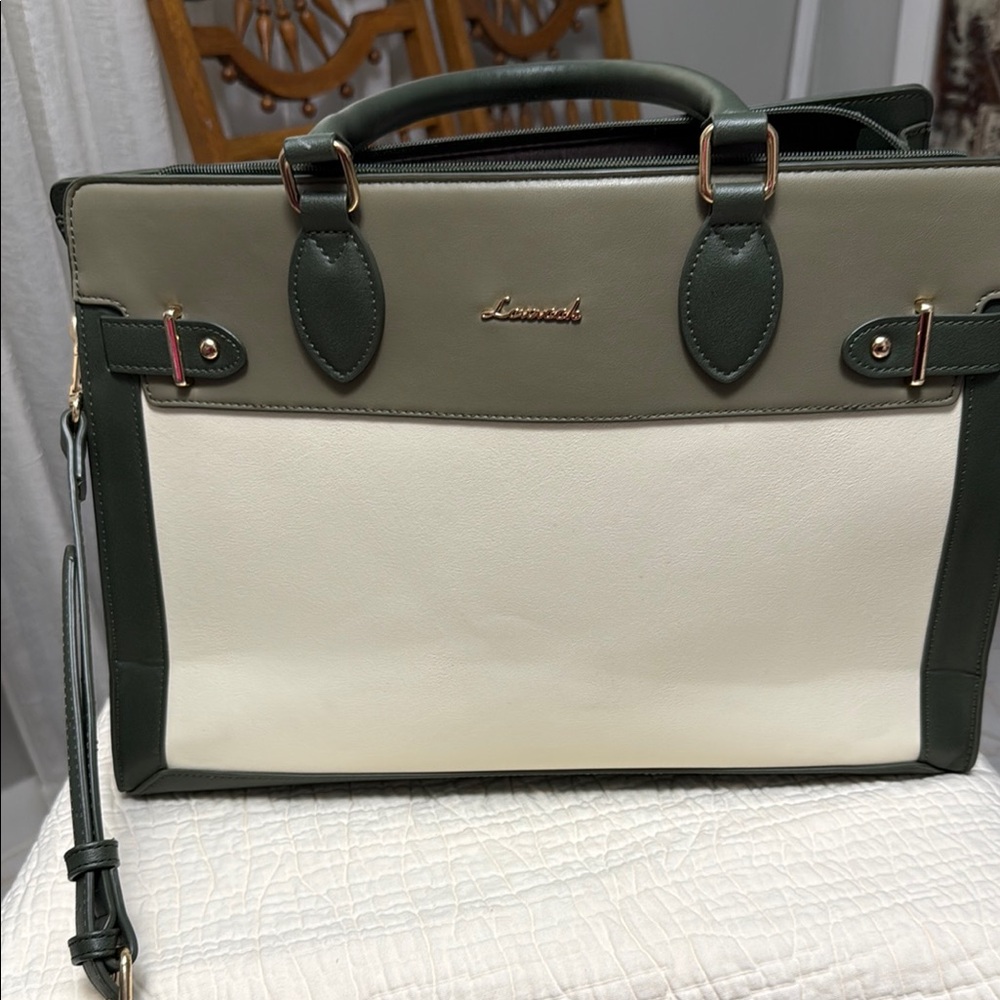 Lovevook Laptop Purse Olive Green with Cream and Straps